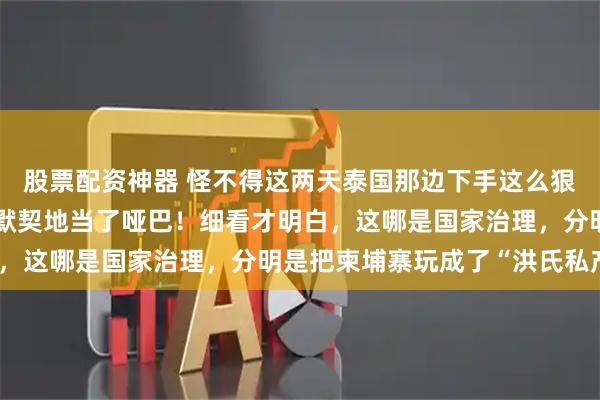 股票配资神器 怪不得这两天泰国那边下手这么狠,我还纳闷几个大国都默契地当了哑巴!细看才明白,这哪是国家治理,分明是把柬埔寨玩成了“洪氏私产”
